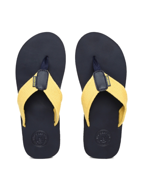 

Woodland Men Yellow & Navy Blue Solid Thong Flip-Flops