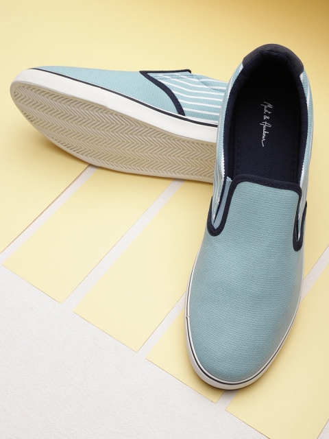 

Mast & Harbour Men Blue Striped Slip-On Sneakers