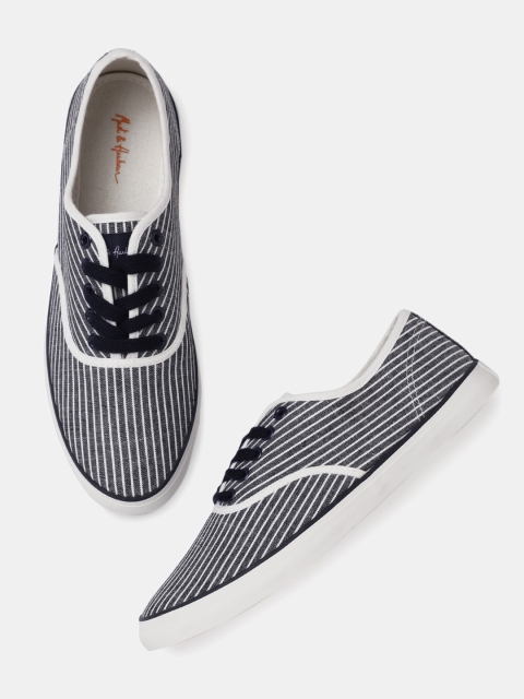 

Mast & Harbour Men Navy & White Striped Sneakers, Navy blue
