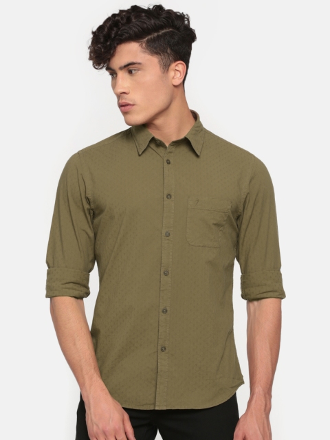 

Indian Terrain Men Khaki Chiseled Slim Fit Self Design Casual Shirt