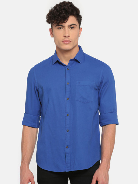

Indian Terrain Men Blue Slim Fit Solid Casual Shirt