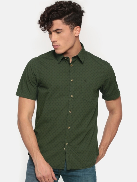 

Indian Terrain Men Olive Green Regular Fit Printed Casual Shirt