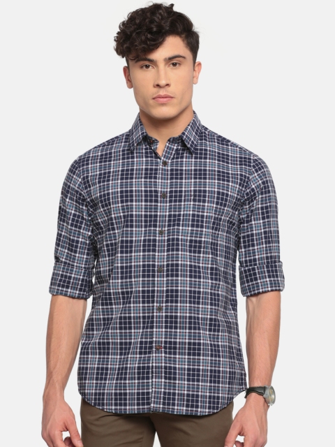 

Indian Terrain Men Navy Blue Slim Fit Checked Casual Shirt