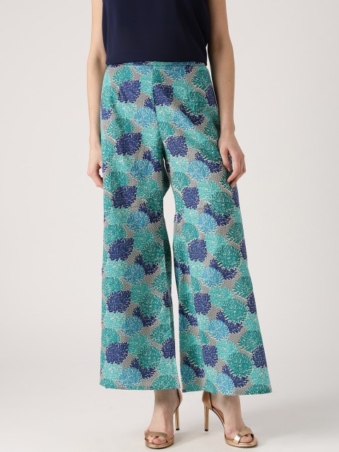 

Libas Women Sea Green & Blue Printed Flared Palazzos