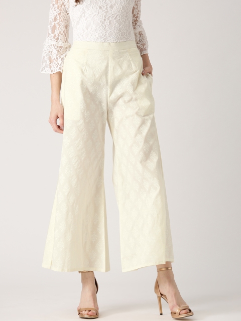 

Libas Women Off-White Flared Printed Palazzos