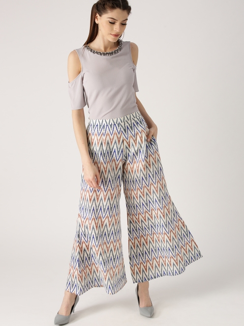 

Libas Women White & Blue Printed Wide Leg Palazzos