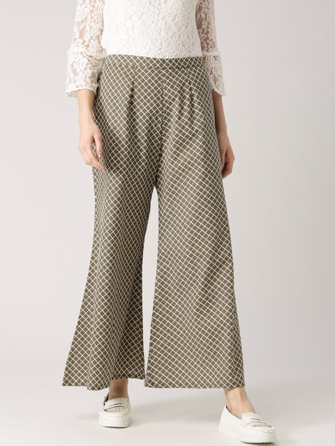 

Libas Women Olive Green Flared Printed Palazzos