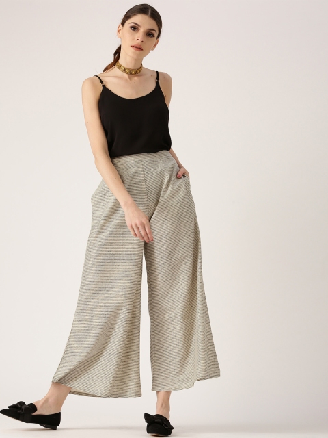 

Libas Women Beige & Black Striped Wide Leg Palazzos