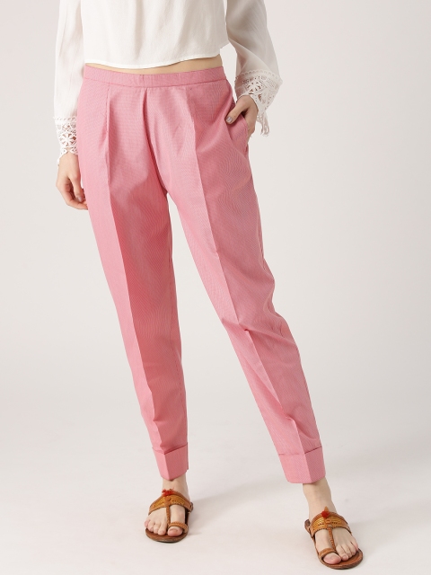 

Libas Women Red & White Relaxed Fit Checked Trousers