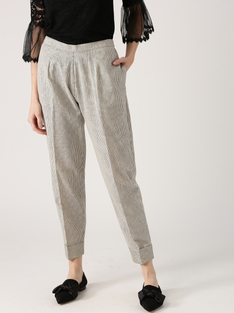 

Libas Women Off-White & Black Relaxed Fit Striped Trousers