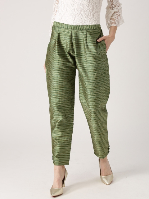 

Libas Women Green & Beige Relaxed Fit Printed Trousers