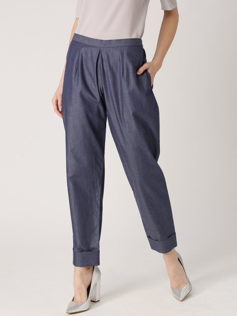 

Libas Women Blue Relaxed Fit Chambray Solid Trousers