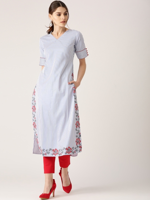 

Libas Women Blue & White Striped Straight Kurta