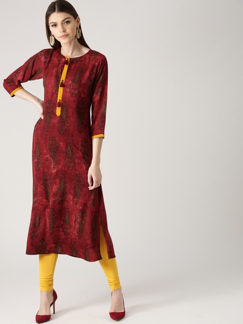 

Libas Women Maroon Printed Straight Kurta