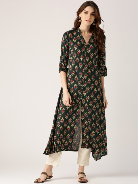 

Libas Women Green & Maroon Printed A-Line Kurta