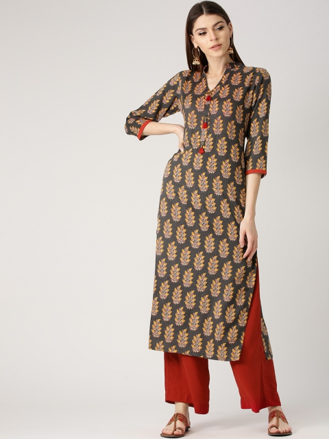 

Libas Women Grey Printed Straight Kurta