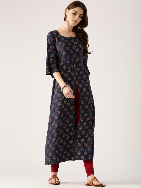 

Libas Women Navy Blue & Maroon Printed A-Line Kurta