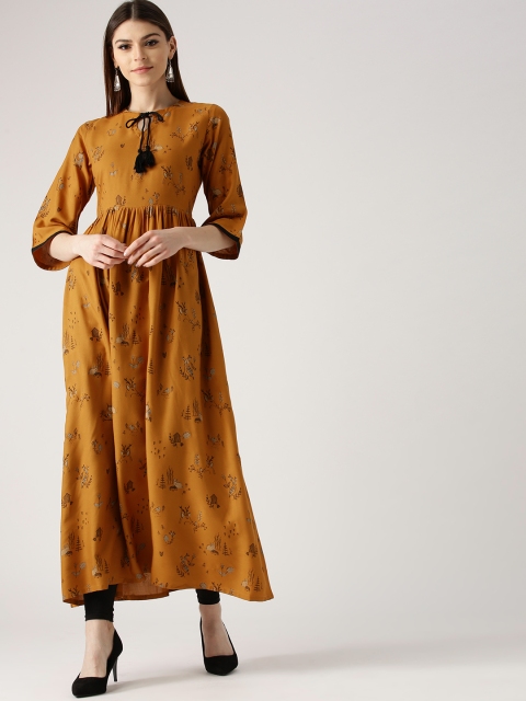 

Libas Women Mustard Yellow Printed A-Line Kurta