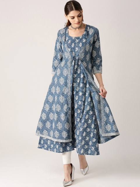 

Libas Women Blue & White Printed Layered A-Line Kurta