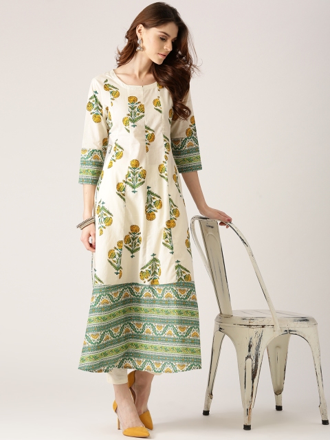 

Libas Women Off-White & Green Printed Anarkali Kurta
