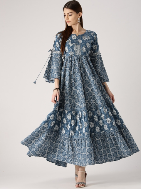 

Libas Women Blue Printed Anarkali Tiered Kurta