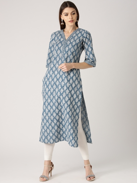 

Libas Women Blue & White Printed Straight Kurta
