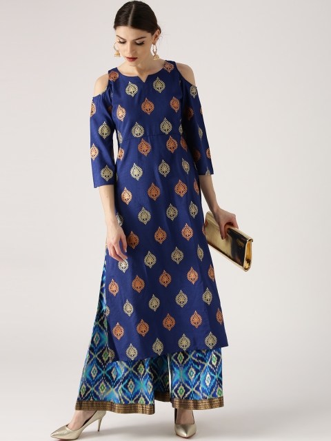 

Libas Women Blue & Gold-Toned Printed Kurta with Palazzos