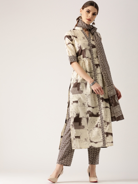 

Libas Women Beige & Taupe Printed Kurta with Trousers & Dupatta