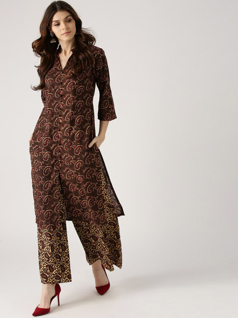 

Libas Women Brown & Beige Paisley Print Kurta with Palazzos