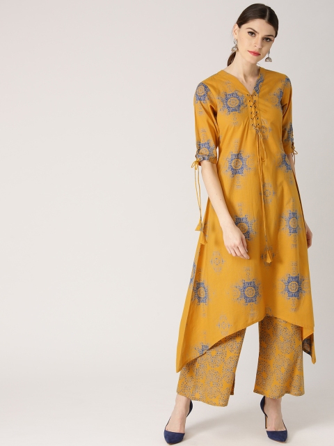 

Libas Women Mustard & Blue Printed Kurta with Palazzos