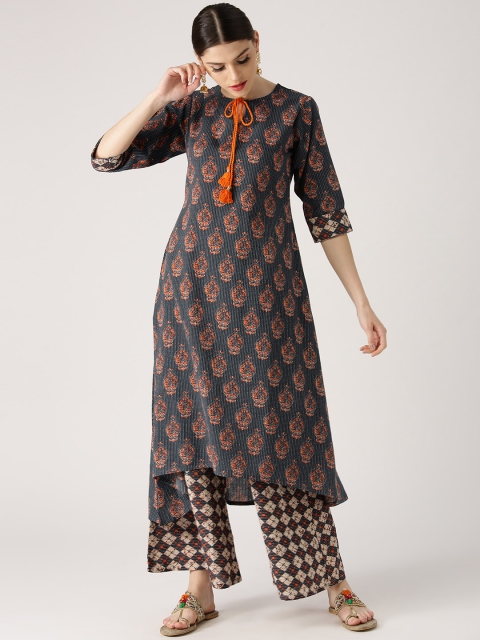 

Libas Women Navy Blue & Beige Printed Kurta with Palazzos
