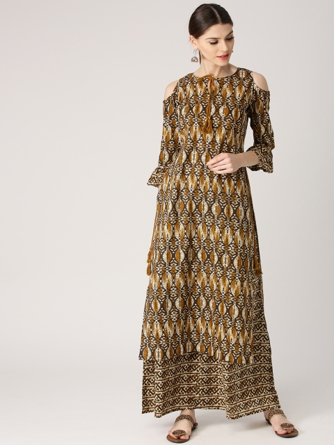

Libas Women Beige & Charcoal Grey Printed Kurta with Palazzos