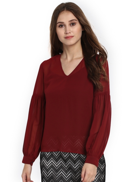 

Kazo Women Maroon Solid Sheer Top