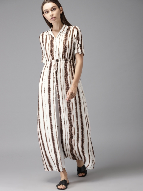 

Moda Rapido Women Off-White & Brown Striped A-Line Kurta