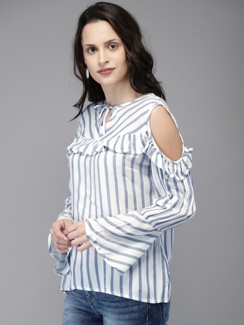 

Moda Rapido Women White & Navy Striped Top