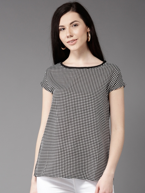 

Moda Rapido Women Black & White Printed Styled Back Top