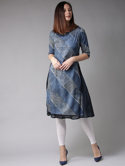 

Moda Rapido Women Blue Checked Layered A-Line Kurta