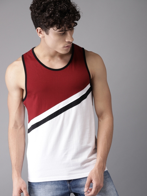 

HERE&NOW Men White Colourblocked Round Neck Pure Cotton T-shirt