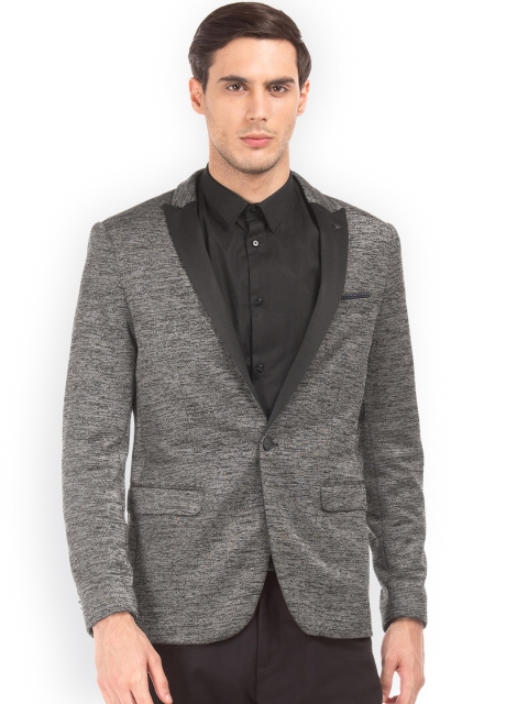 

Arrow New York Men Grey Self-Design Single-Breasted Slim Fit Formal Blazer, Black
