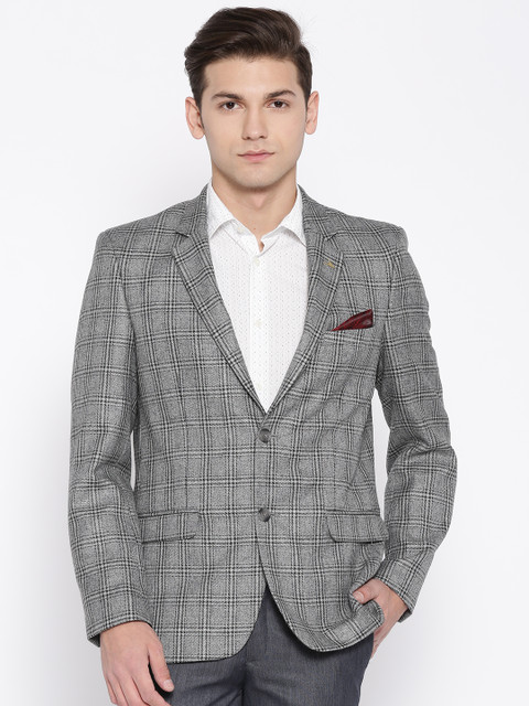 

Arrow Grey Single-Breasted Tailored Fit Checked Formal Blazer