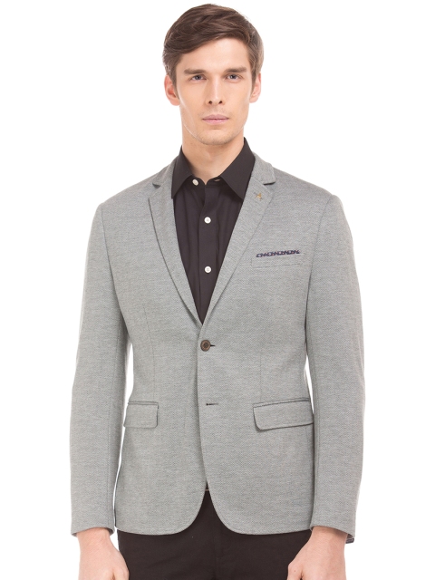 

Arrow Men Grey Self-Design Single-Breasted Blazer
