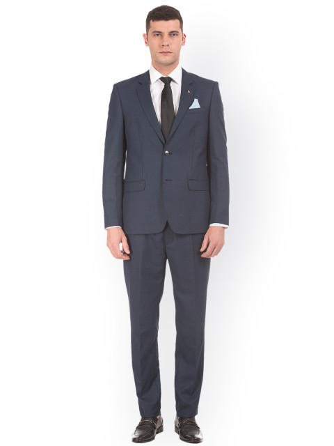

Arrow Men Navy Blue Self-Design Single-Breasted Regular Fit Formal Suit