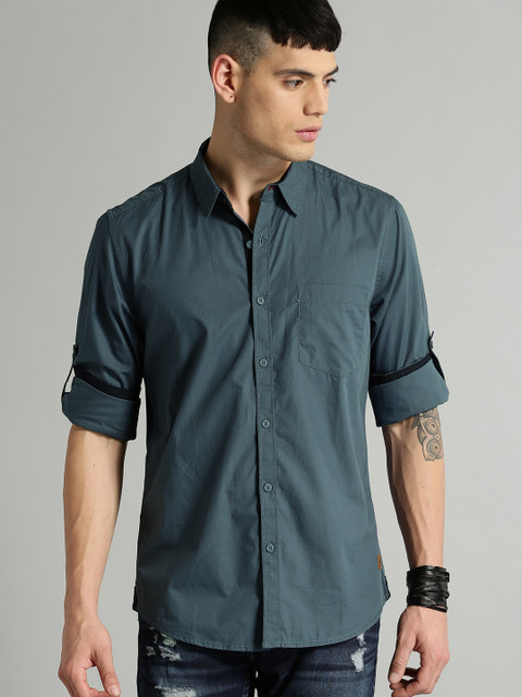 

Roadster Men Blue Regular Fit Solid Casual Shirt