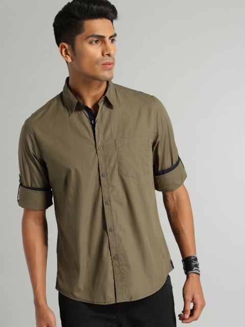 

Roadster Men Olive Green Regular Fit Solid Casual Shirt