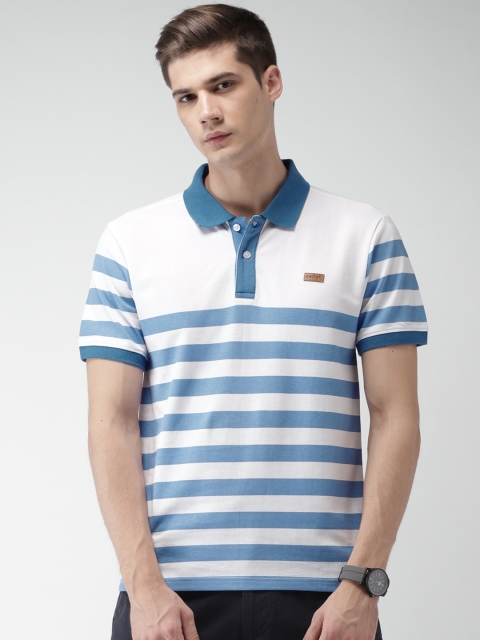 

Celio Men White & Blue Striped Polo Collar T-shirt