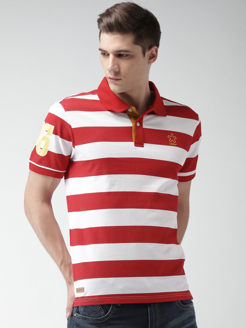 

Celio Men Red & White Striped Polo Collar T-shirt