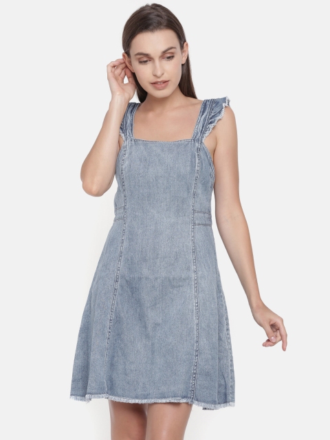 

ONLY Women Blue Solid Pinafore Denim Dress
