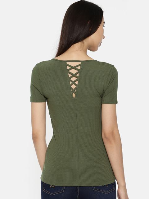 

ONLY Women Olive Green Solid Styled Back Top