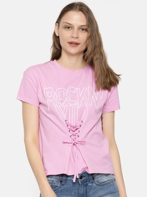 

ONLY Women Pink Printed Pure Cotton Top