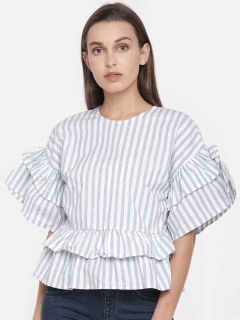 

ONLY Women Blue Striped Boxy Top